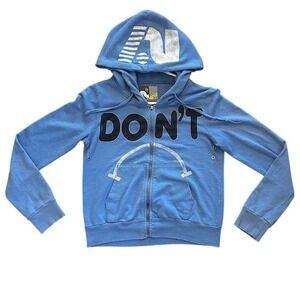 Aviator Nation Blue Dont Be Smiley Face Graphic Zip Up Hoodie XS